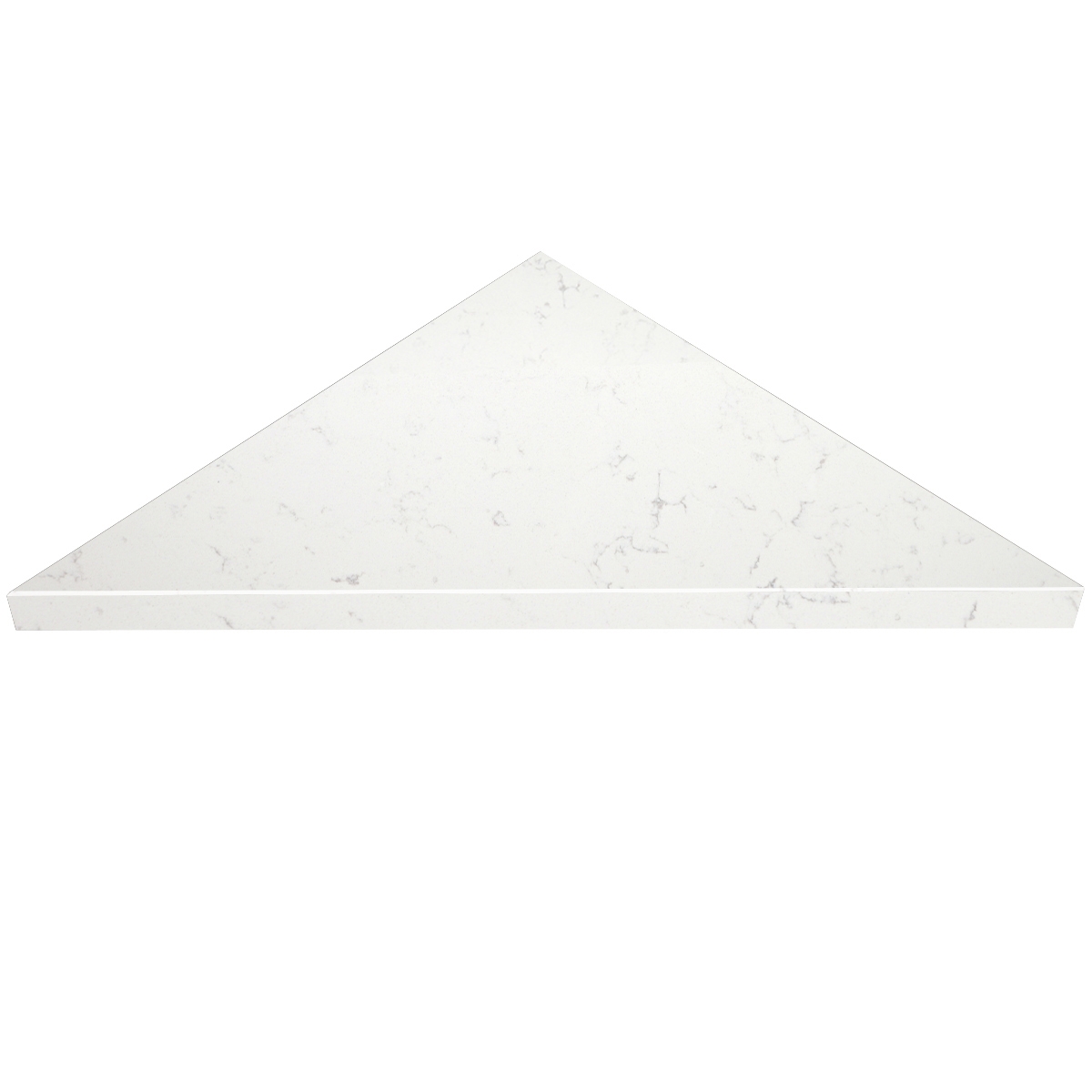 Close-up view of Bianco Carrara Stone Triangle Shower Corner Seat shows the front surface finish and bevel on the front edge